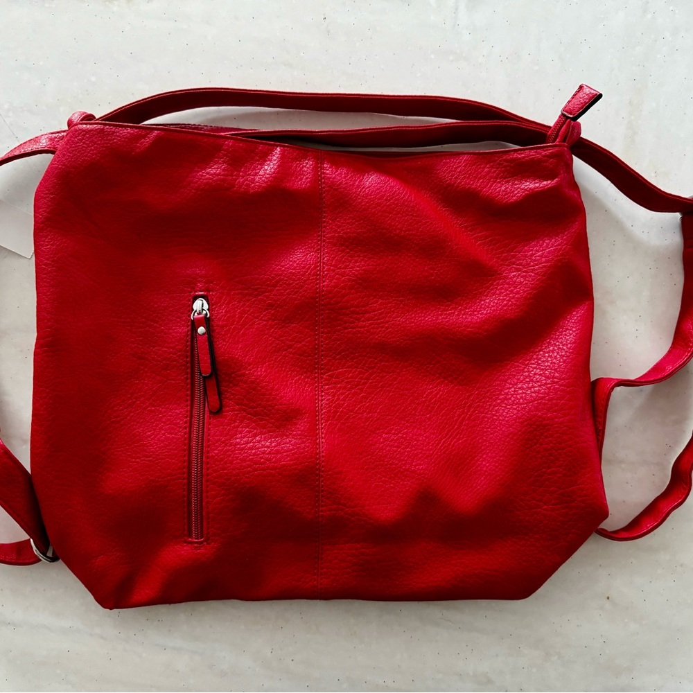 Angel Kiss Red Backpack Sleek Design Leather Peeble Bag Purse